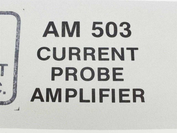 Tektronix AM503 Current Probe Amplifier Instruction Manual — close-up of cover title label reading AM503 Current Probe Amplifier