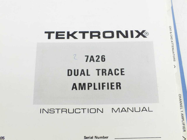 Tektronix 7A26 Dual Trace Amplifier Instruction Manual – title page showing Rev B and serial number field