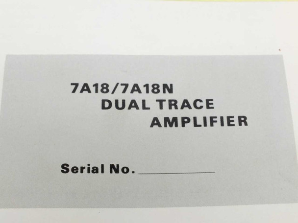 Tektronix 7A18/7A18N Dual Trace Amplifier Instruction Manual – title page showing model designation and serial number line