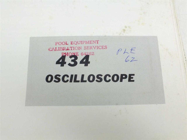 Tektronix 434 Oscilloscope Manual – close-up of Pool Equipment Calibration Services label on cover