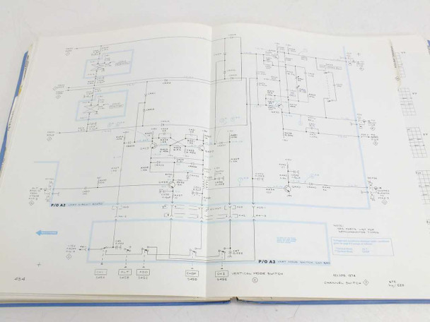 Tektronix 434 Instruction Manual – interior spread showing detailed circuit schematic diagrams