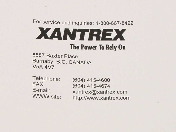 Xantrex XT Series Technical Manual – inside back cover with Xantrex Canada contact and address information