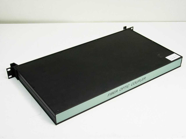 Catalyst Systems SMTC1310/1550-1x8 fiber optic coupler chassis — top and front view showing 1U rackmount form factor with rack ears