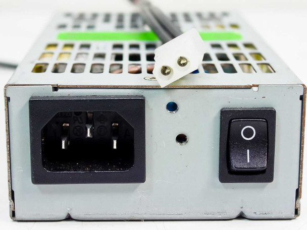 UNI-9901PSV1 power supply rear panel showing IEC C14 power inlet, rocker on/off switch, indicator LEDs, and output wire terminals
