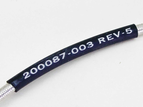 RF Cable 200087-003 REV-5 – label sleeve on cable body showing part number and revision marking in white text on dark blue