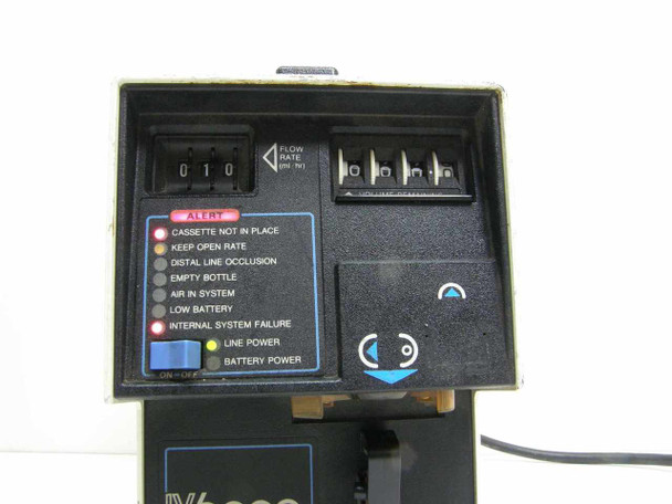 Valleylab IV6000 infusion pump – top-down front panel view showing flow rate dial, alert LED panel, and control buttons