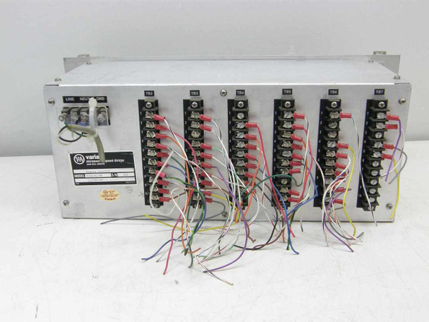 Varian VJW6767D8 rear panel showing terminal block wiring connections with labeled terminals and multi-color wiring harness