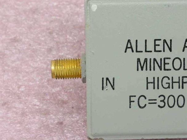 Allen Avionics Highpass Filter — close-up of IN-port SMA female connector on metal housing end