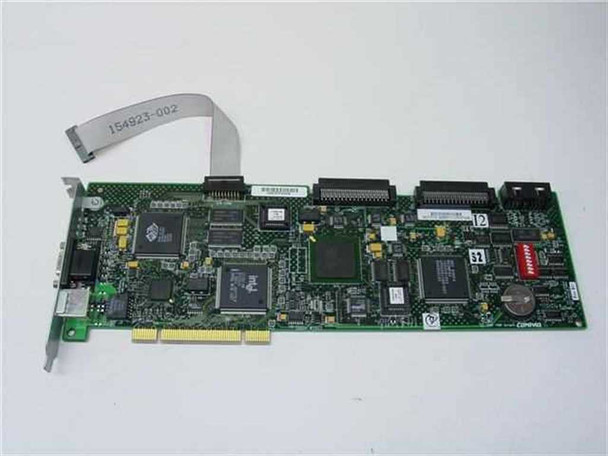 Compaq 163355-001 PCI Server Feature Board – full top-side view showing ATI Rage IIc GPU, SCSI connectors, and ribbon cable
