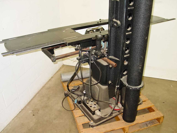Richardson A600 animation stand rear-left view showing compound mechanism, motor assembly, wiring, and column base detail