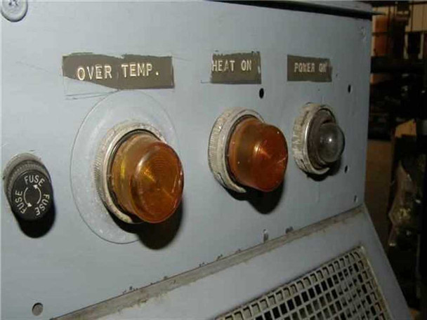 Bendix Sonic Energy 272-157 dryer – front control panel close-up showing Over Temp, Heat On, and Power On indicator lights and fuse holder