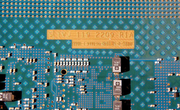 Ericsson CBU1 PCB silkscreen label showing board designation SIVJ-119-2209-RIA stamped on gold-colored label strip