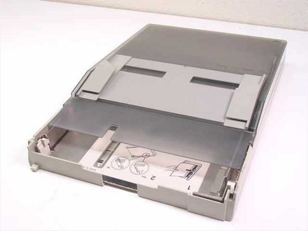 HP 92295C legal paper tray — front three-quarter view with cassette drawer pulled partially open, showing paper-loading instruction label inside
