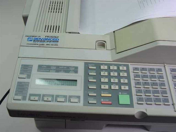 Minolta MinoltaFax 5600 front control panel close-up showing LCD display, keypad, and Advanced Business Systems asset label