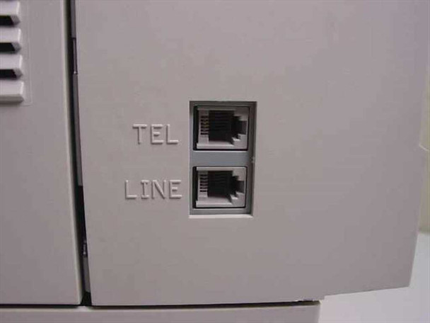 Minolta MinoltaFax 2800 rear panel close-up showing two RJ11 phone line ports labeled TEL and LINE