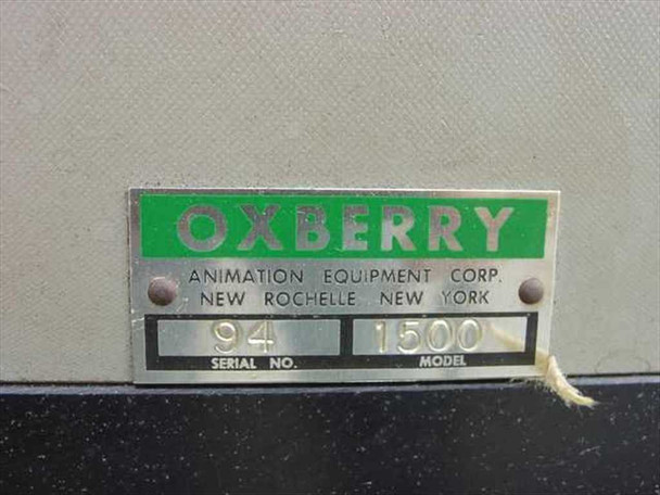 Oxberry Animation Equipment Corp nameplate showing Serial No. 94 and Model 1500, New Rochelle New York