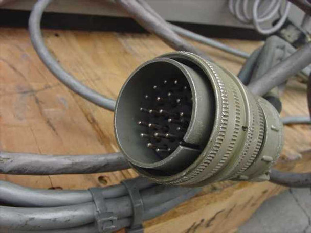 Close-up of military-style circular multi-pin connector on Oxberry 1500 interconnect cable