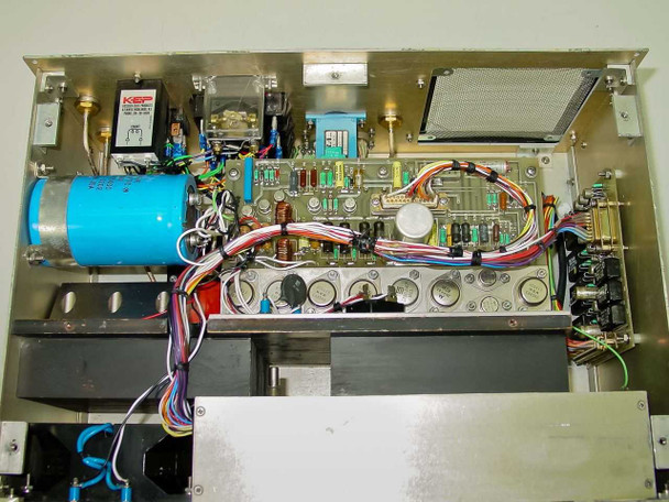 CR683-75 interior view showing Thomson-CSF TH3641 TWT tube assembly, main control PCB, wiring harness, and Sprague capacitor