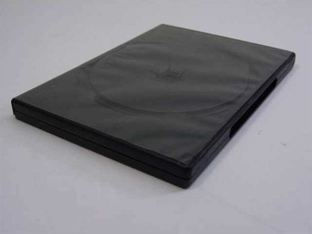 Black single standard disc case closed, shown from top-front angle — slim black plastic body