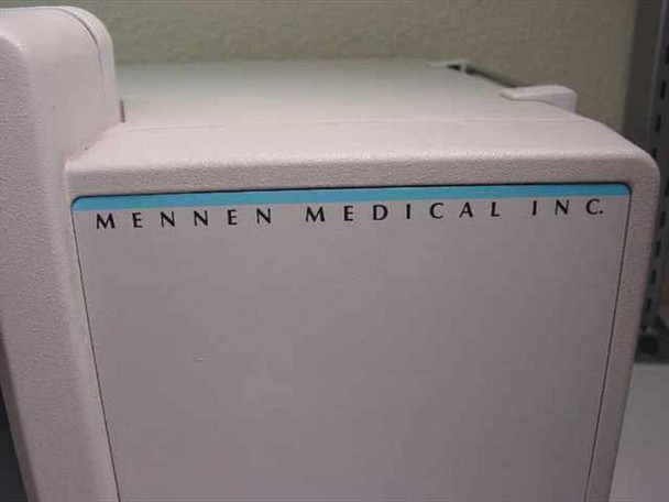 Mennen Medical Inc. logo on top of Monitor 282 housing — close-up of blue accent stripe and branding