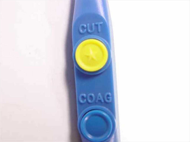 Close-up of Cut (yellow) and Coag (blue) activation buttons on the Cameron Miller 40-1516 handle