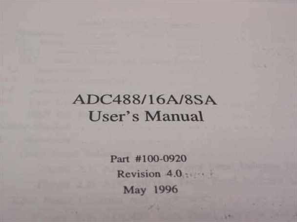 IOtech ADC488/16A/8SA User's Manual title page showing Part 100-0920, Revision 4.0, May 1996