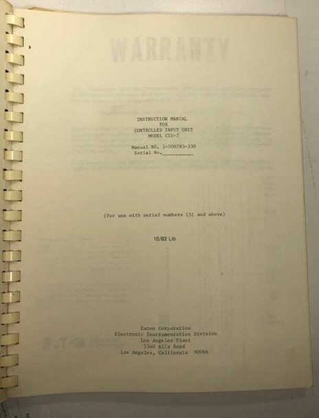 Ailtech CIU-7 manual title page with warranty header, serial number field, and October 1982 date code 10/82 Lib