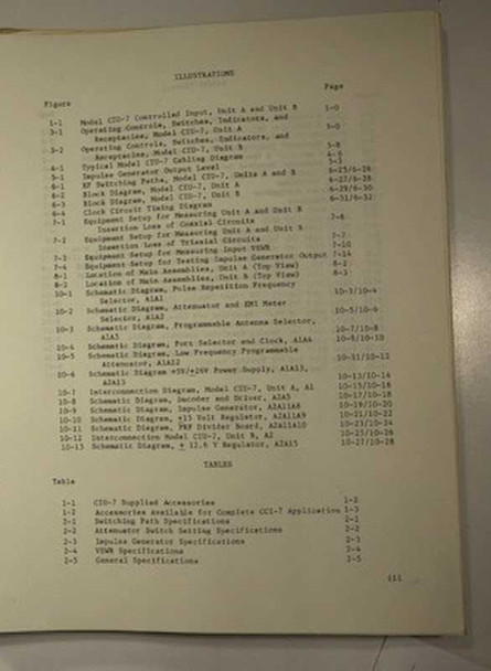 CIU-7 Instruction Manual illustrations and tables list showing figures 1-1 through 10-13 and tables 1-1 through 3-6