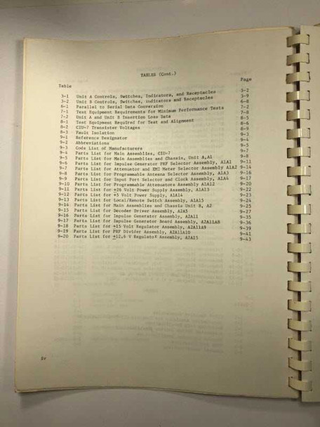 CIU-7 Instruction Manual continued tables of contents pages iv and v showing parts lists for assemblies A1 through A2A15