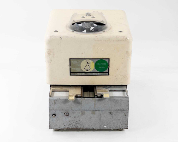 Hollywood Chicago 2816 35mm film splicer – front view showing brand label with Hollywood Chicago logo and film gate drawer extended