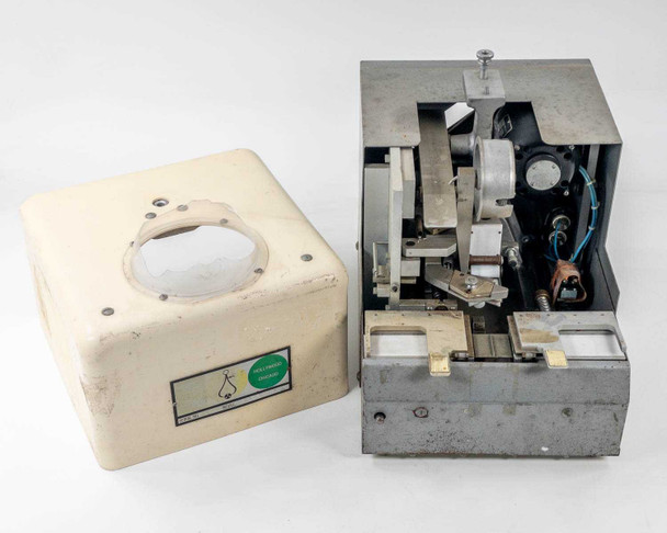 Hollywood Chicago 2816 splicer – housing removed showing full internal mechanism alongside main splicer body with film gate