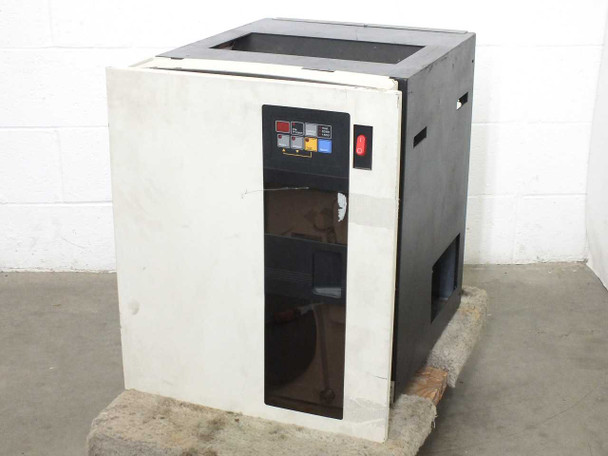 Fujitsu M2444AC reel-to-reel magnetic tape drive in Wiltec cabinet housing – front view with door closed, showing control panel and power switch