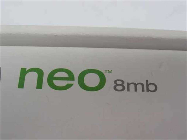 Close-up of Handspring Visor Neo retail box showing 'neo 8mb' branding in green text