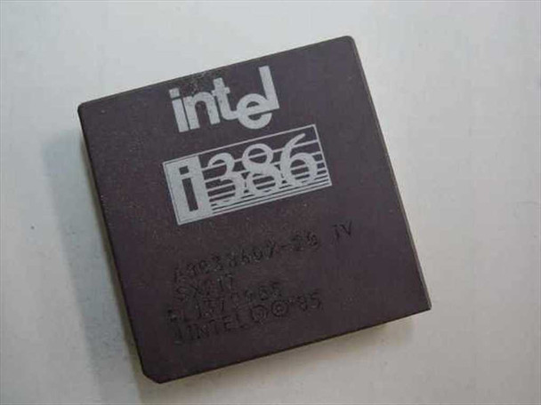 Intel A80386DX-20 SX217 20MHz 386DX CPU — top view showing Intel i386 logo with A80386DX-20 IV and SX217 markings visible