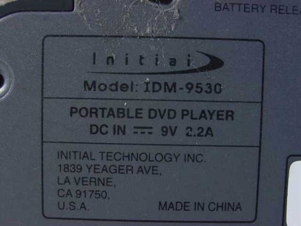 Initial IDM-9530 bottom label showing model number, DC IN 9V 2.2A rating, and Initial Technology Inc. manufacturer information