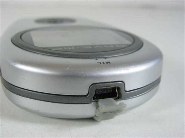 Side view of Rave-MP Arc2.5/5.0 MP3 player showing Mini-USB port and plastic tab