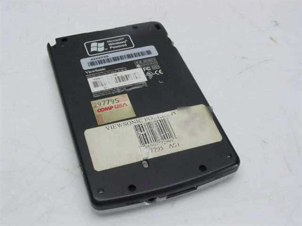 ViewSonic V35 Pocket PC – rear view showing Windows Powered sticker, ViewSonic label, CompUSA asset tag, and FCC/CE markings