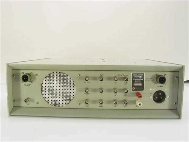 Austron 2090A rear panel straight-on view – BNC I/O ports labeled Bus, LPF, and other functions, model/filter label, Power connector, AC inlet