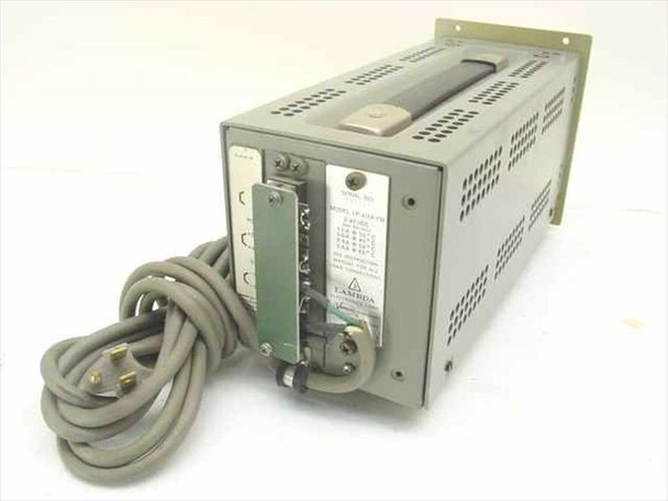 Lambda LP-412A-FM benchtop power supply – right-side and rear view showing AC power cord, voltage selector/terminal strip, ventilation slots, and Lambda Electronics Corp label