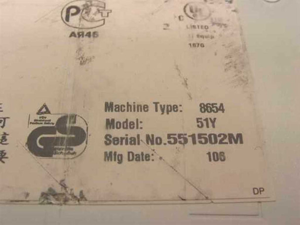 IBM xSeries 330 service label showing Machine Type 8654, Model 51Y, and Mfg Date