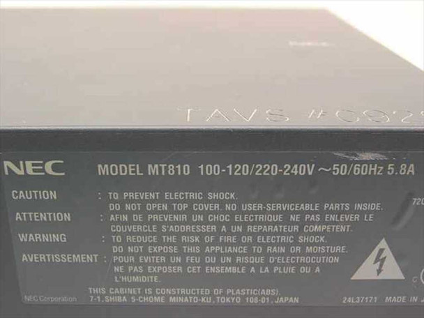 NEC MT810 bottom label showing model number, 100-120V/220-240V 50/60Hz 5.8A power rating, Made in Japan
