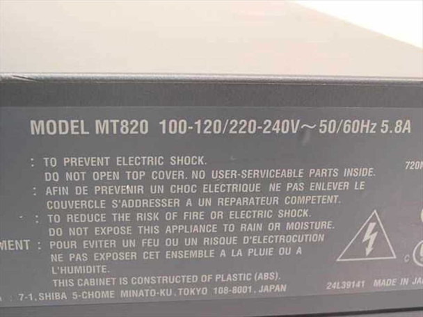 NEC MT820 rating plate label showing model MT820, 100-120/220-240V, 50/60Hz, 5.8A, Made in Japan