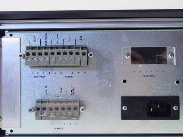 Air Products 9200 rear panel detail showing contacts, power, input and output terminal blocks and IEC AC inlet