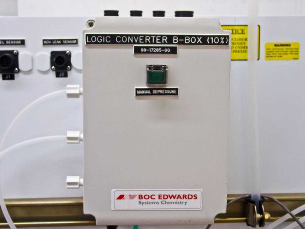 BOC Edwards Logic Converter B-Box (10x) part number 99-17285-00 with Manual Depressure button and BOC Edwards Systems Chemistry label