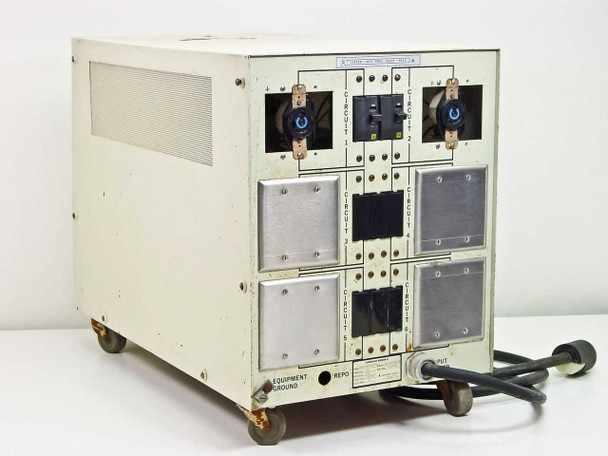 AAA Power System Constant Power 6 — rear panel showing six output circuit bays with individual breakers and locking outlet receptacles for Circuits 1 and 2