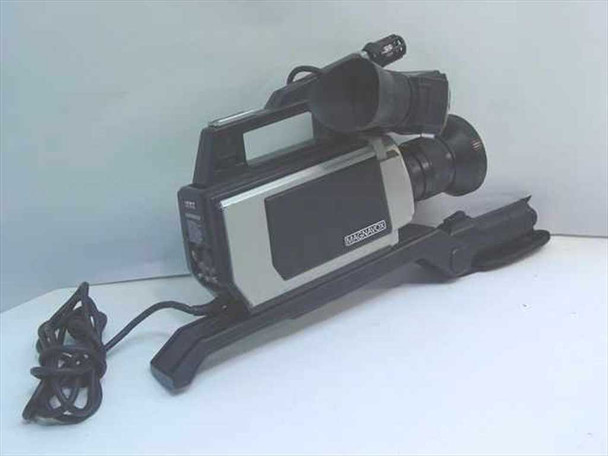 Magnavox VR8248BK01 color video camera with shoulder rest and 12-72mm zoom lens – left side view with power cable