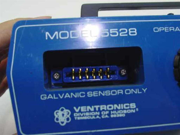 Ventronics Model 5528 sensor connector port — multi-pin gold connector with Galvanic Sensor Only label and Ventronics Division of Hudson Temecula CA marking