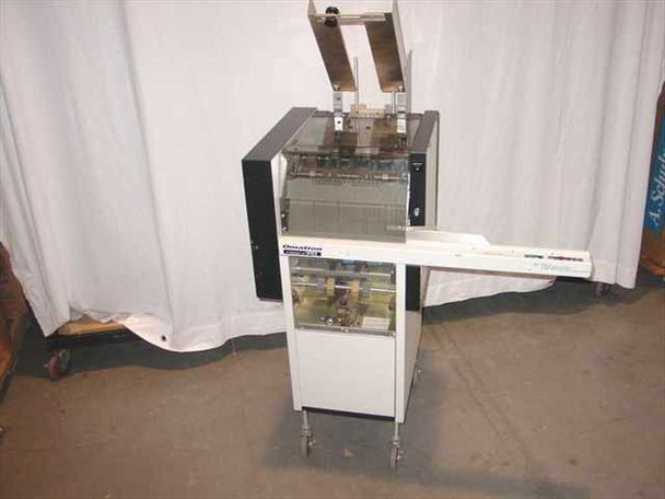 Omation 501 Mail Extractor Envelope Opener full right-side view with top cover open and output tray extended