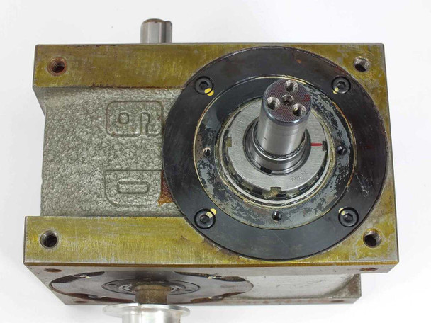 Sandex 6D Rotary Indexing Drive – top-down view of output flange and circular index plate with position markings and center shaft