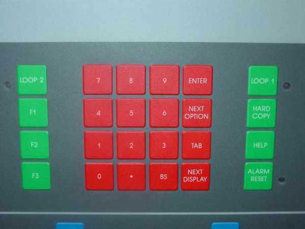 CRBS Opticell 5200R front keypad panel with numeric keypad (red), function keys F1–F3, Loop 1/2, Hard Copy, Help, Alarm Reset buttons